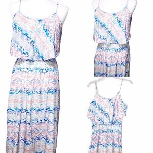 Pink Rose Chevron Print Maxi Dress Medium